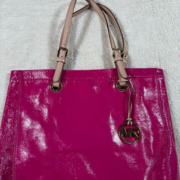 Michael Michael Kors Dark Pink Patent Leather Tote Bag Purse - Picture 2 of 6
